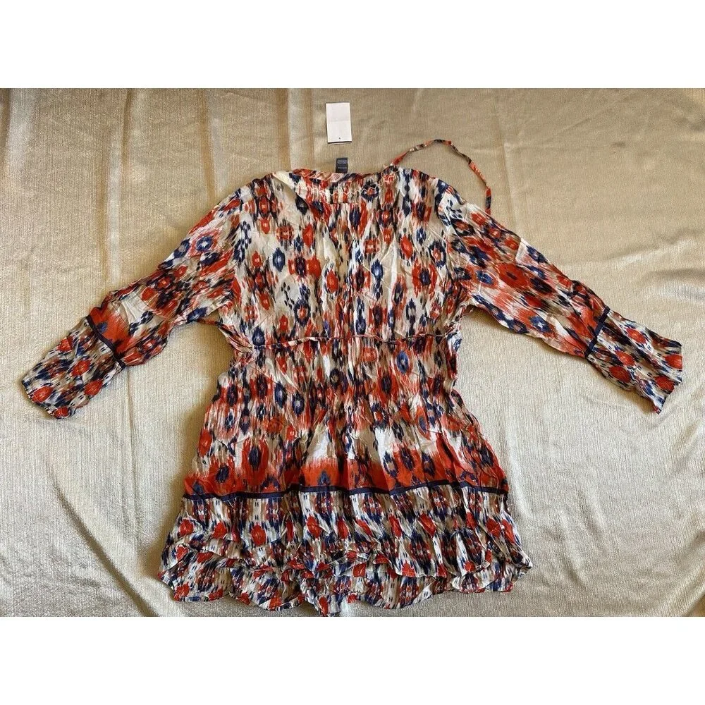 Beach Lunch Lounge A PEA‎ IN THE POD Orange White Blue Geometric Top Boho Smal - Picture 8 of 11